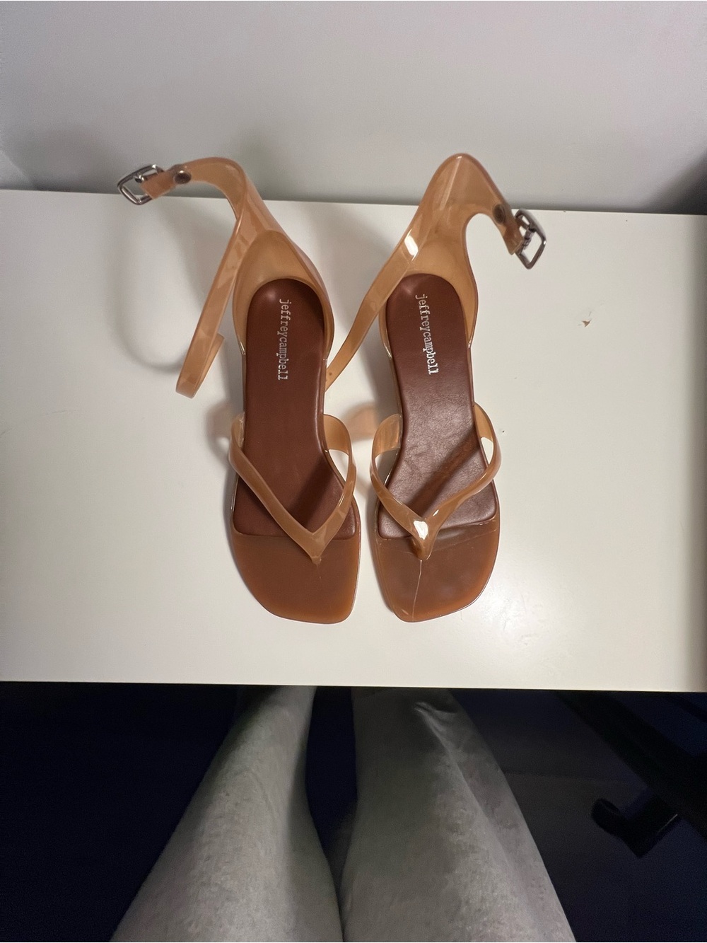 Jeffrey Campbell Tan Patent Square-Toe Strappy Heels